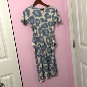 MICHAEL EDWARDS short sleeve print dress in blue/ivory size small